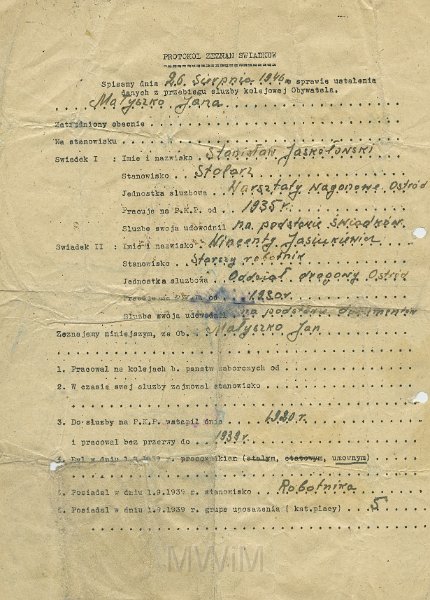 KKE 5516-3.jpg - Dok. Protokół zeznania światków w sprawie Jana Małyszko, Ostróda, 26 VIII 1946 r.